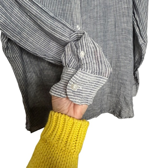 Lucky Brand Linen Blend Striped Tunic Top w/Collar Sz M - Picture 8 of 13